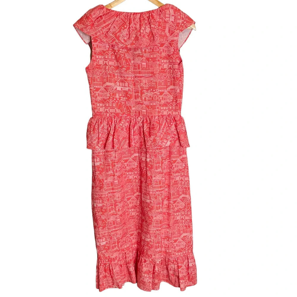 Coco Shop Printed Ruffle Midi Dress Red White - Picture 3 of 5